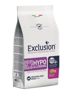 Exclusion Hypoallergenic Medium/Large Breed - Maiale e Piselli - 2 Kg